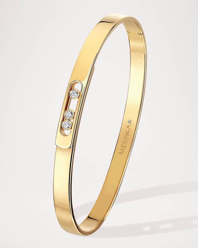 MOVE NOA 18K YELLOW GOLD 3-DIAMOND BANGLE, SIZE M